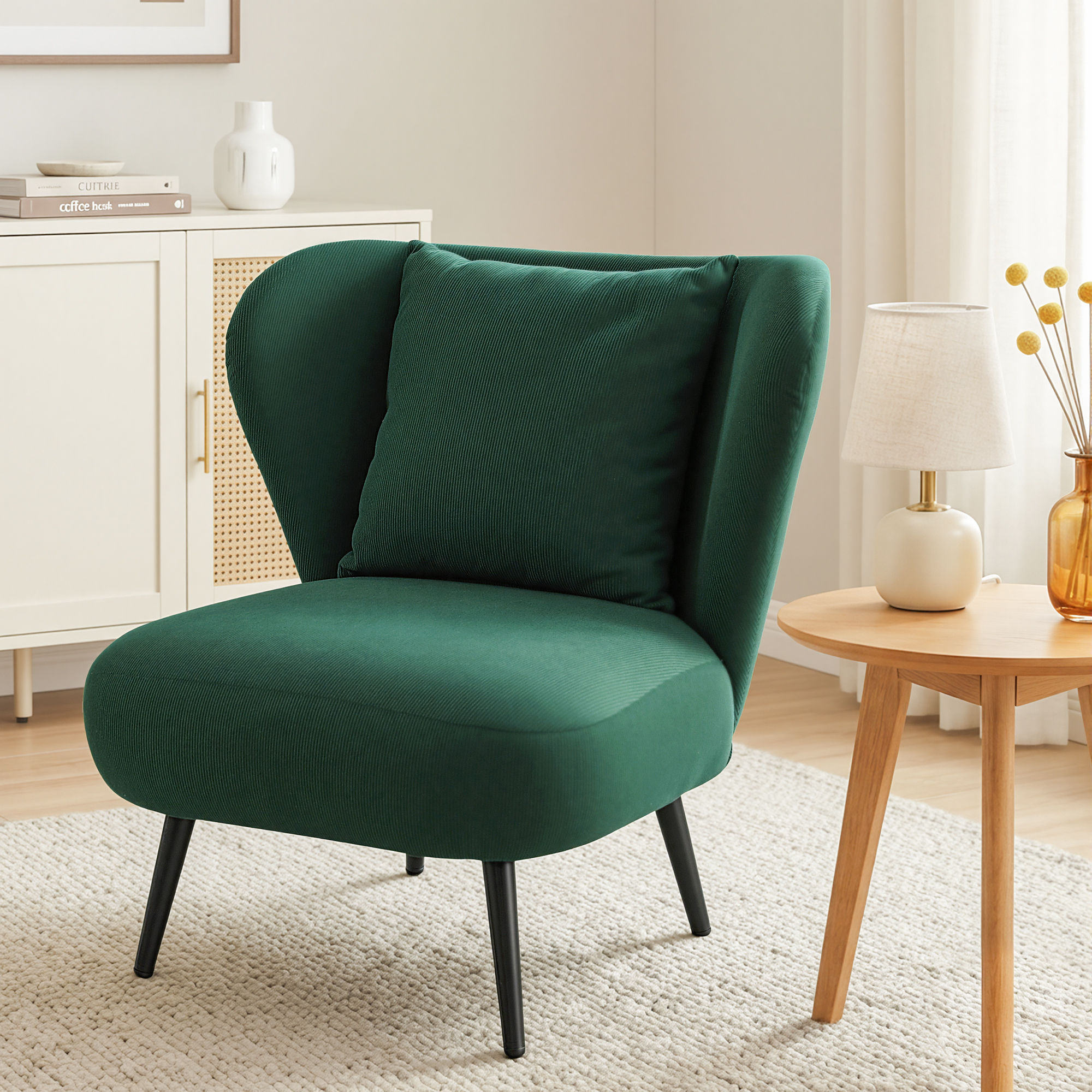 Artiss Armchair Accent Chair Lounge Tub Sofa Couch Corduroy Velvet Green - Image 1
