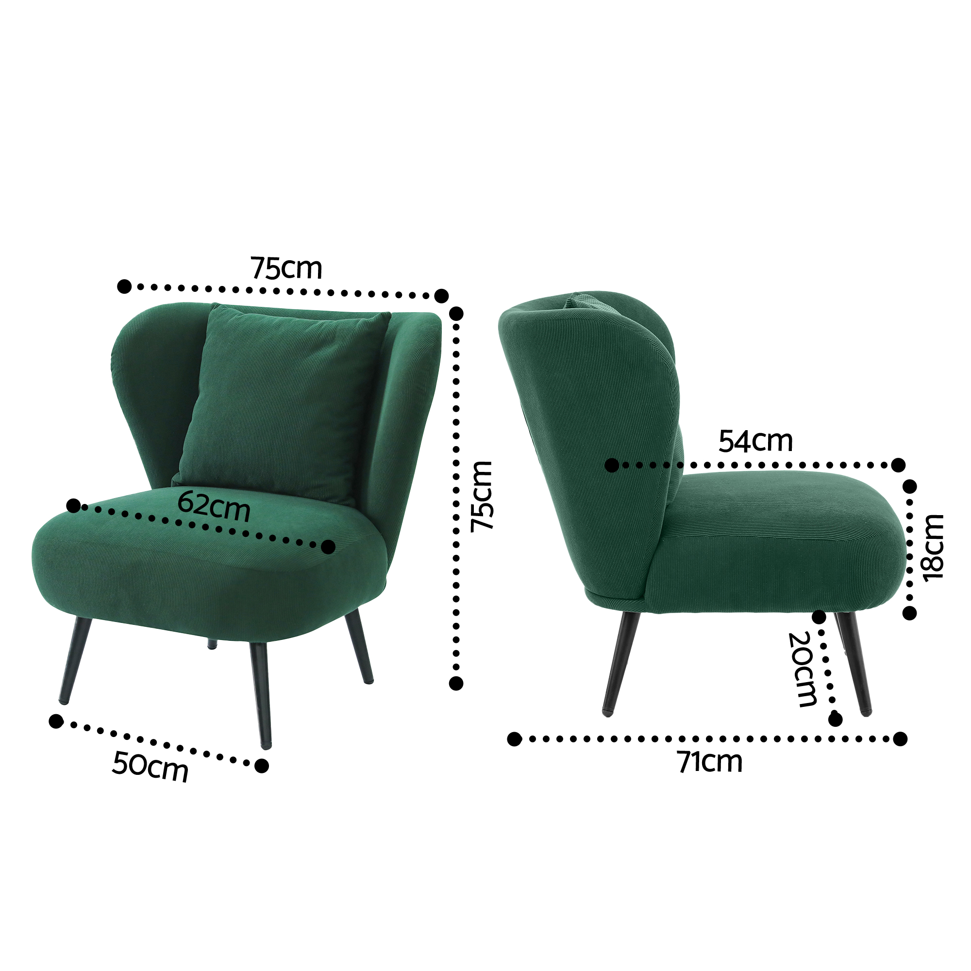 Artiss Armchair Accent Chair Lounge Tub Sofa Couch Corduroy Velvet Green - Image 2