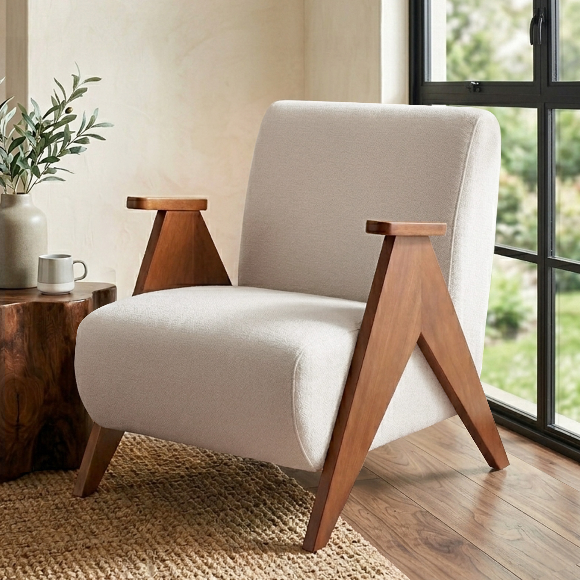 Artiss Armchair Accent Chair Sturdy Upholstered Solid Wood Chenille Fabric White - Image 1