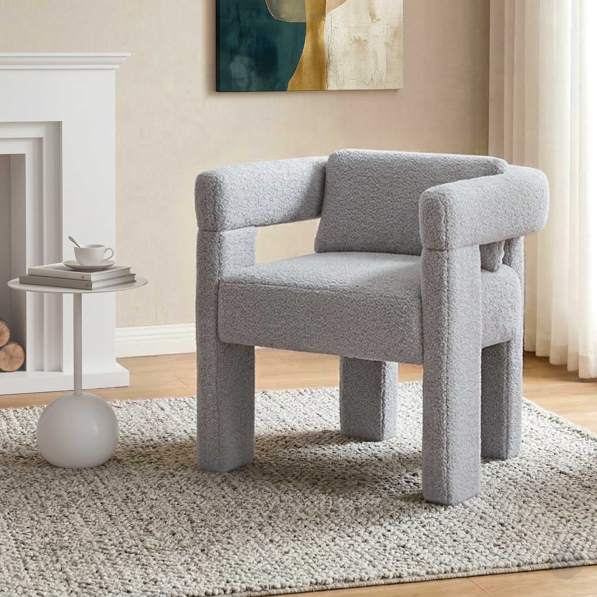 Artiss Armchair Accent Chair Lounge Sofa Couch Boucle Fabric Grey - Image 1