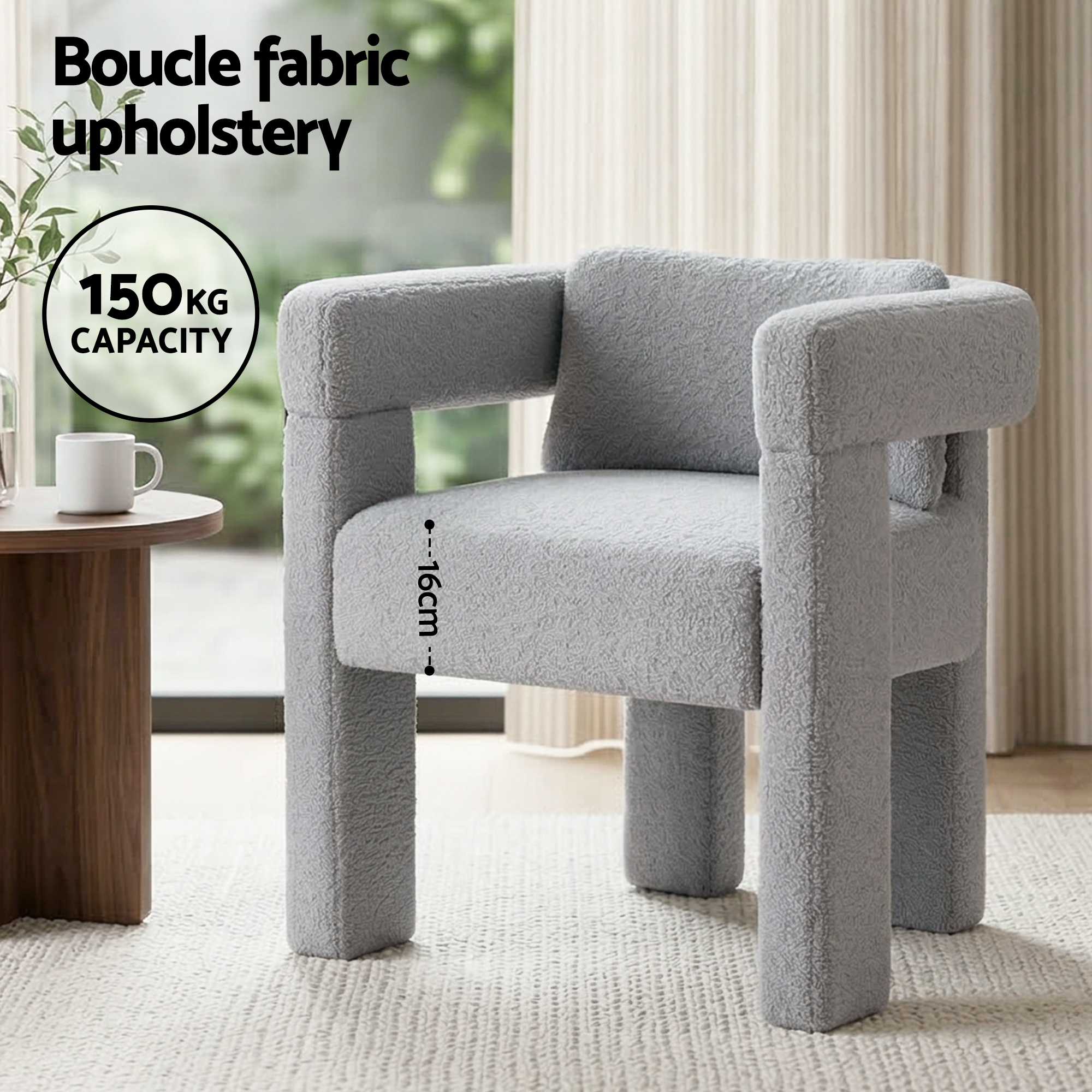 Artiss Armchair Accent Chair Lounge Sofa Couch Boucle Fabric Grey - Image 4