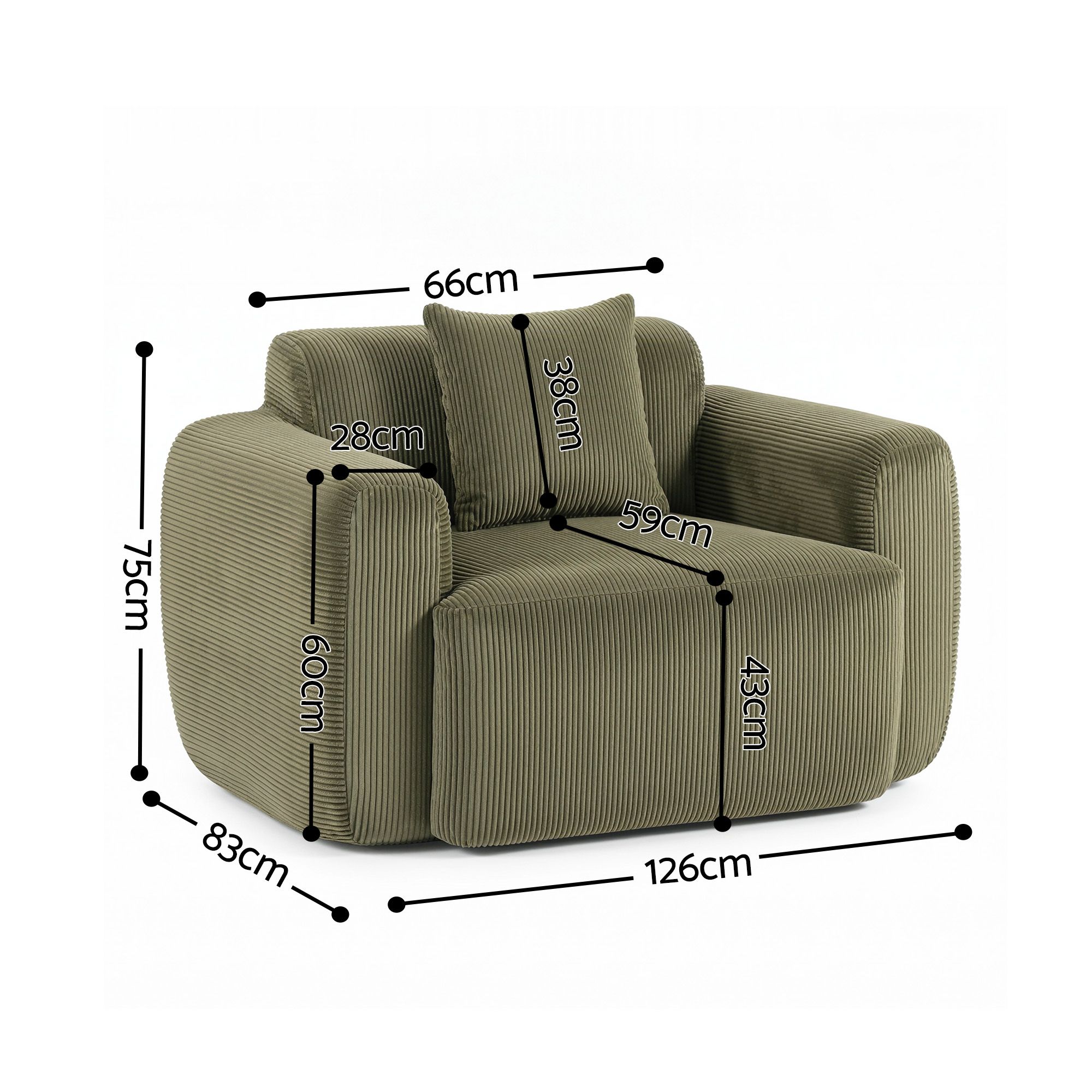 Artiss Compressed Armchair Sofa with Cushion Corduroy No Assembly Green - Image 3
