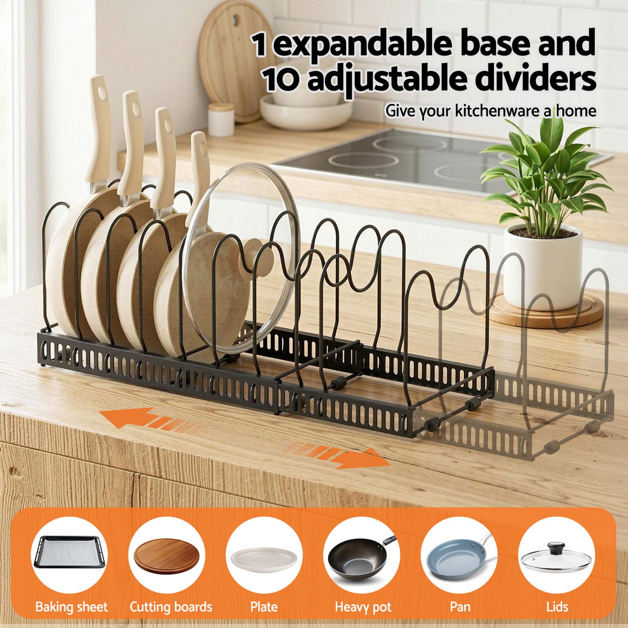 Artiss Expandable Pots and Pans Organizer Rack Cookware Holder Kitchen Cabinet Rack - Image 4