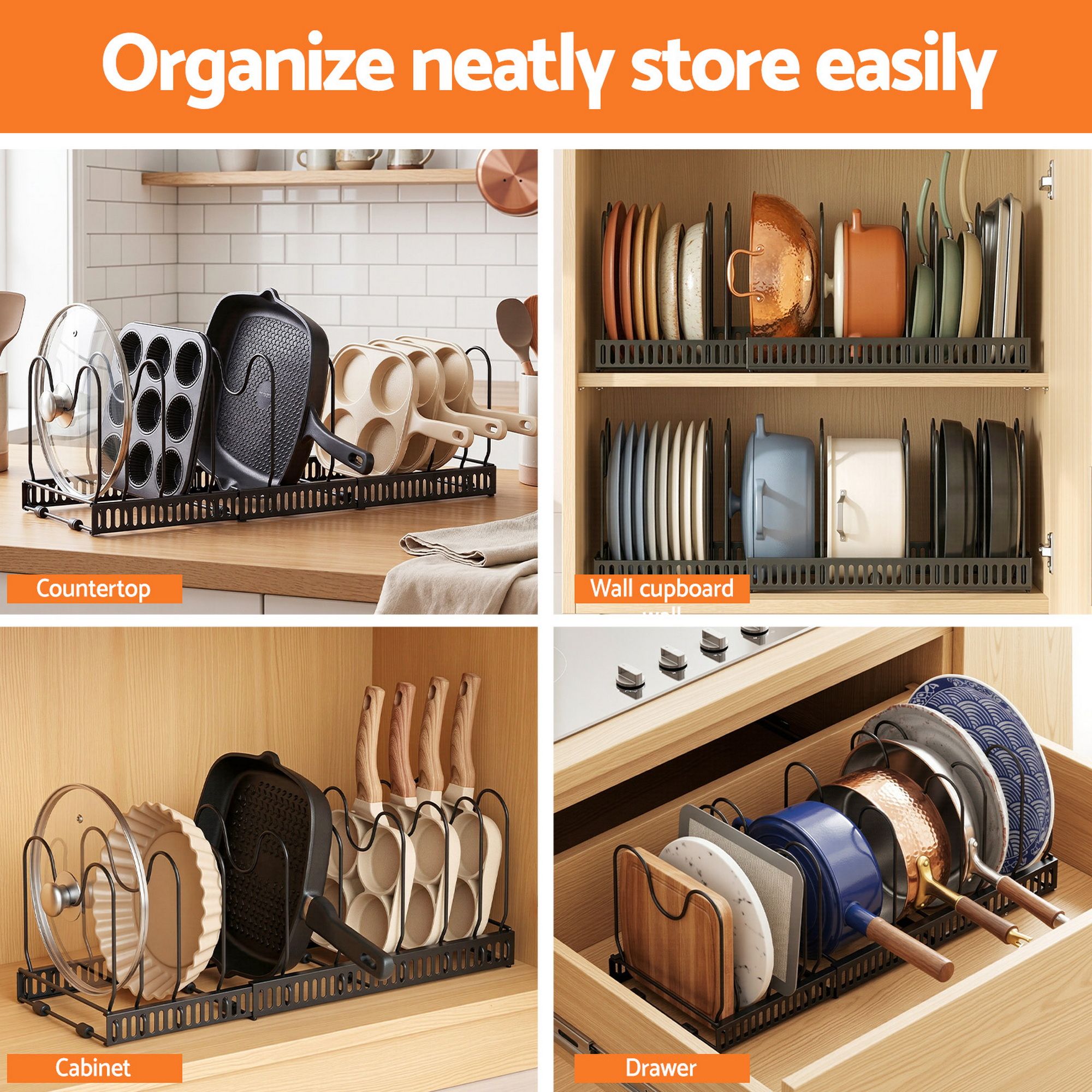 Artiss Expandable Pots and Pans Organizer Rack Cookware Holder Kitchen Cabinet Rack - Image 6