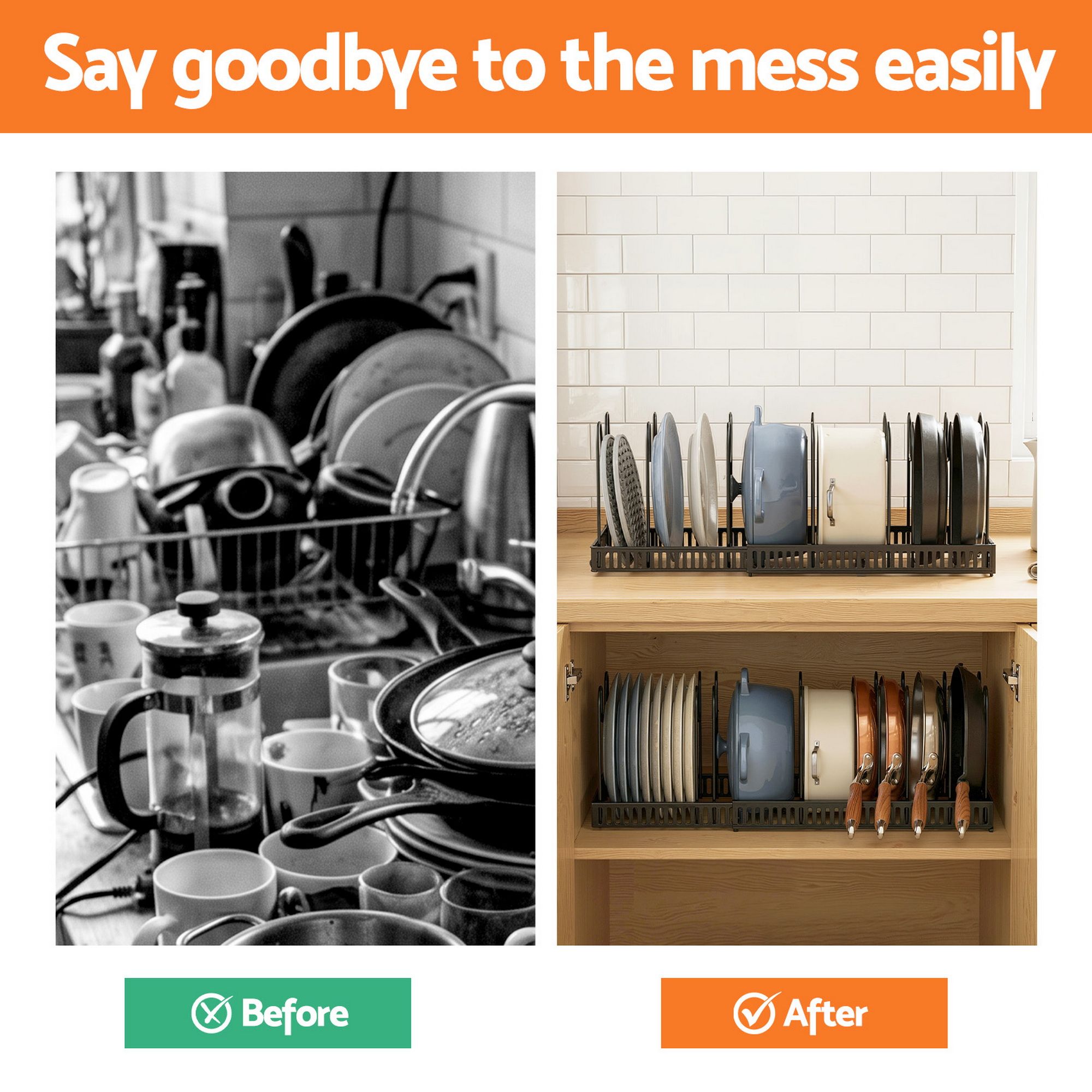 Artiss Expandable Pots and Pans Organizer Rack Cookware Holder Kitchen Cabinet Rack - Image 7