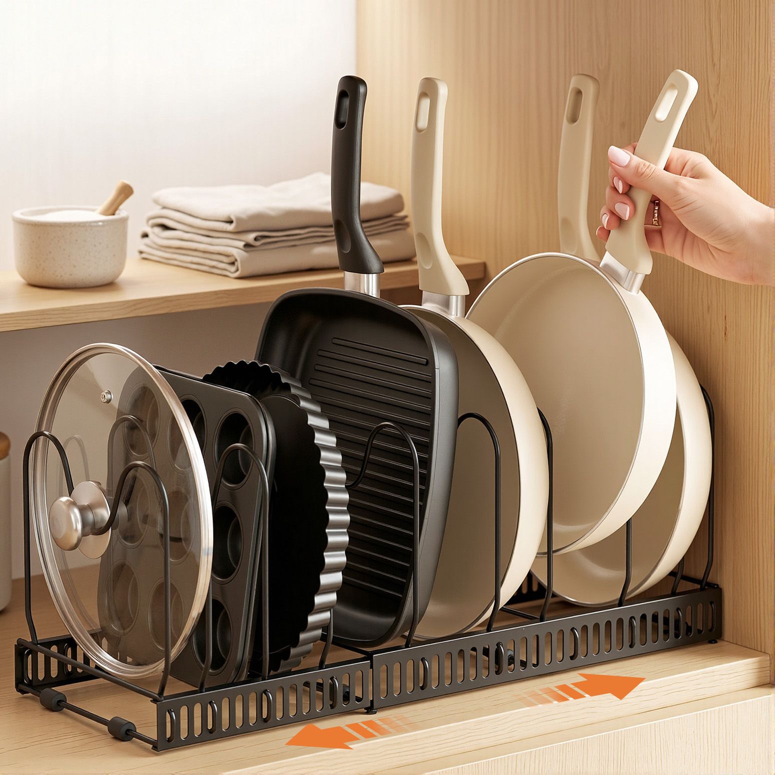 Artiss Expandable Pots and Pans Organizer Rack Cookware Holder Kitchen Cabinet Rack - Image 8