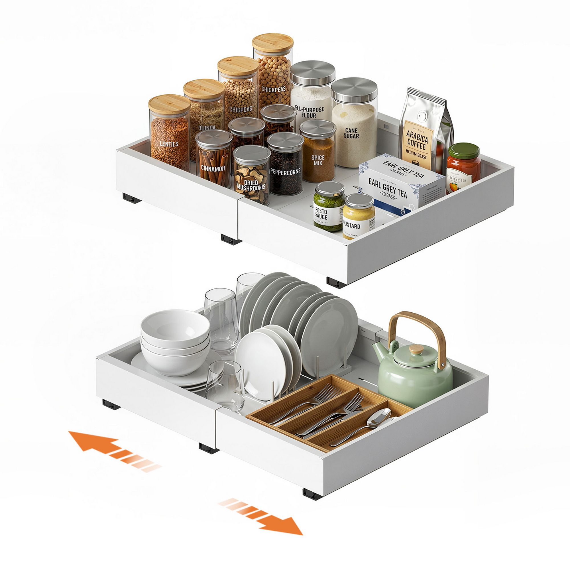 Artiss 2 Pack Pull Out Drawers for Cabinets Expandable Cabinet Organizer White - Image 1