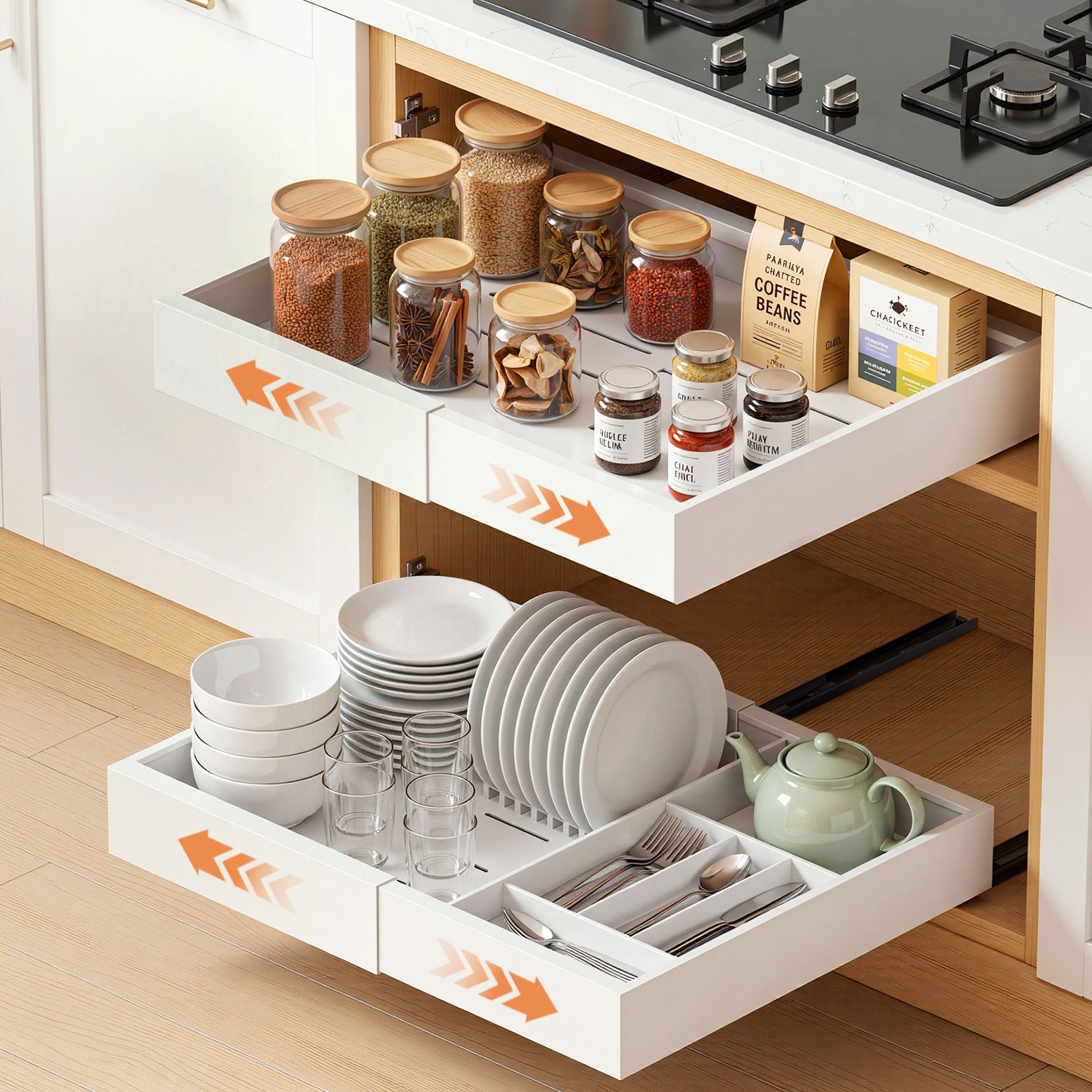 Artiss 2 Pack Pull Out Drawers for Cabinets Expandable Cabinet Organizer White - Image 8