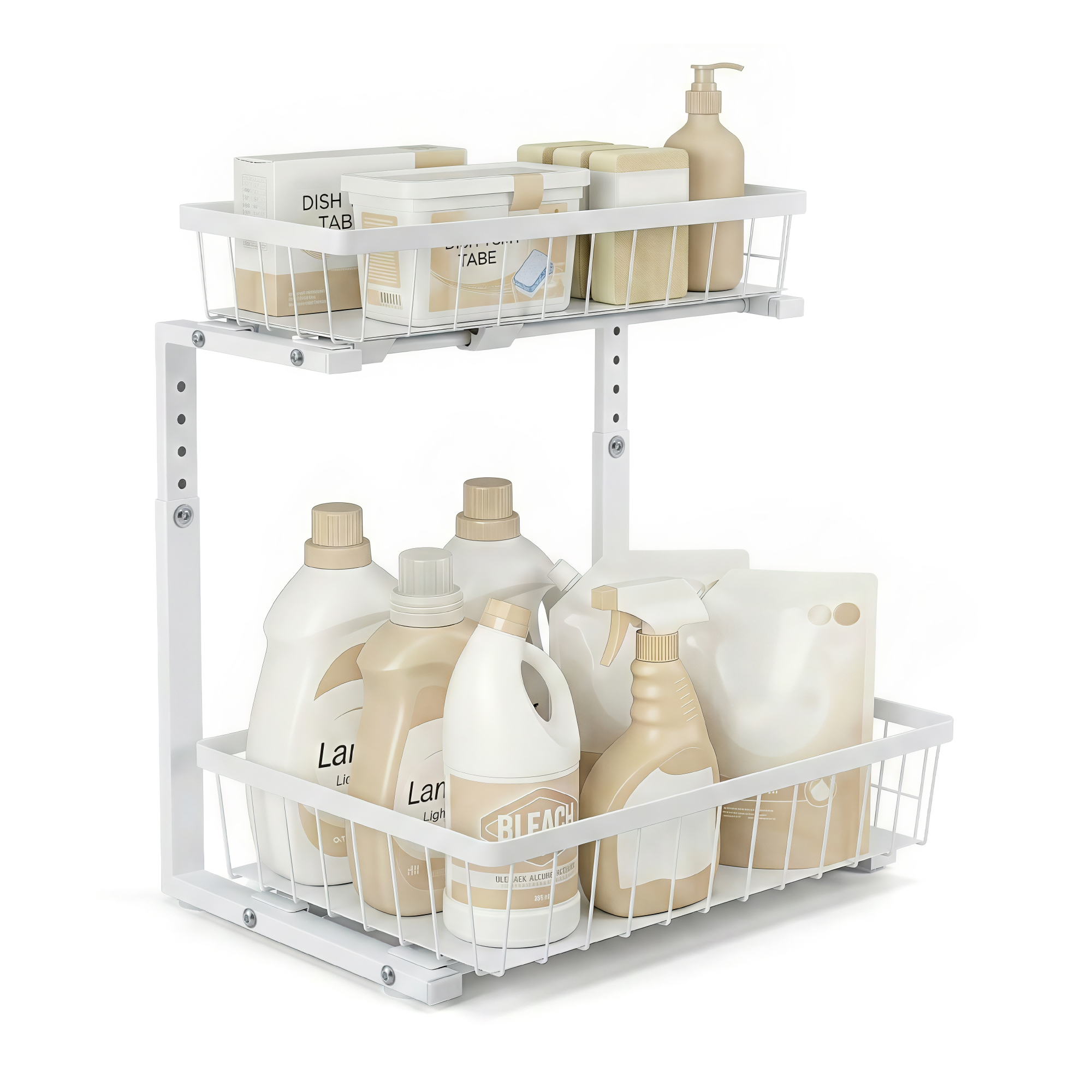 Artiss Under Sink Organizer Storage with 2 Slide Out Drawers 5 Adjustable Height Bathroom Kitchen Cabinet - Image 1