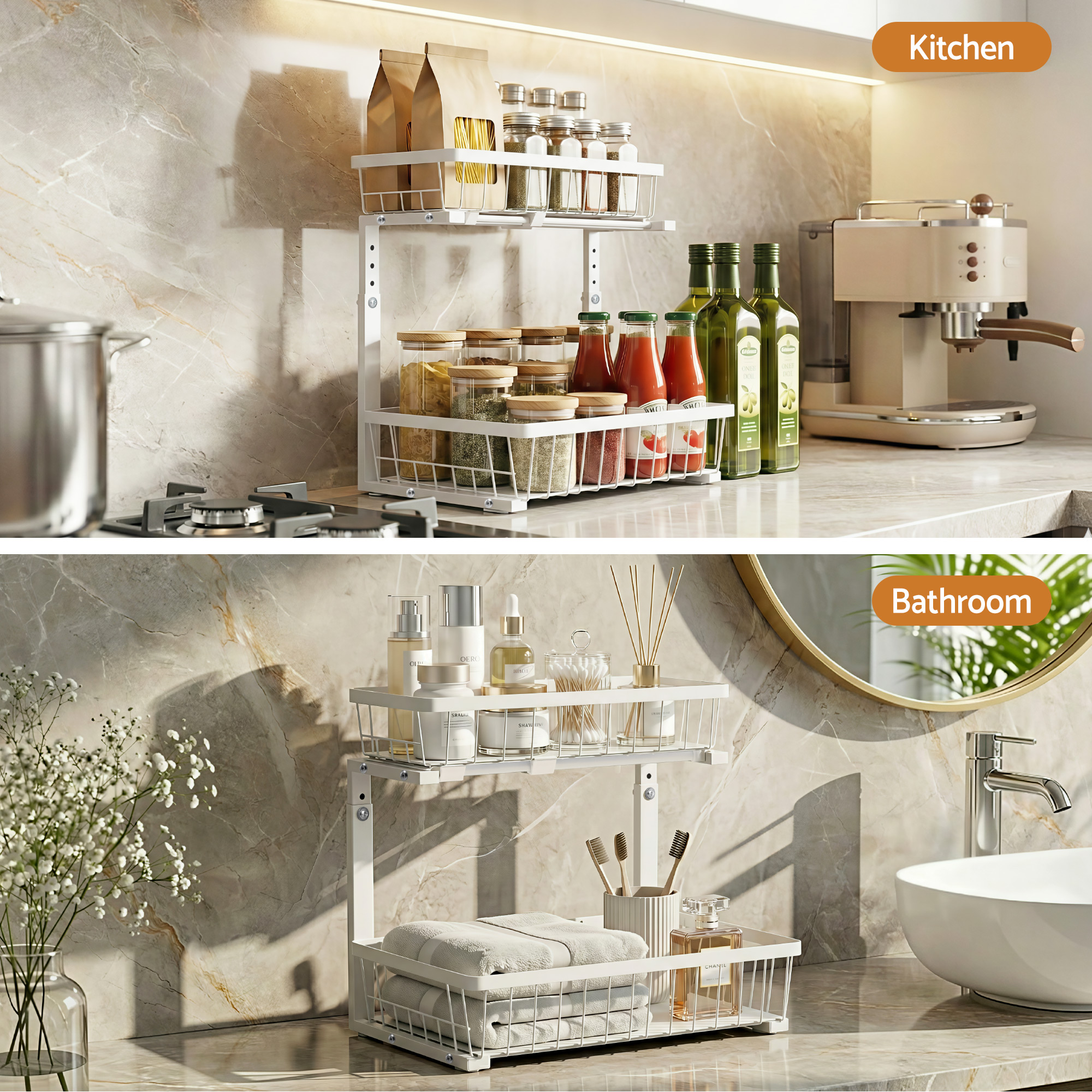 Artiss Under Sink Organizer Storage with 2 Slide Out Drawers 5 Adjustable Height Bathroom Kitchen Cabinet - Image 7