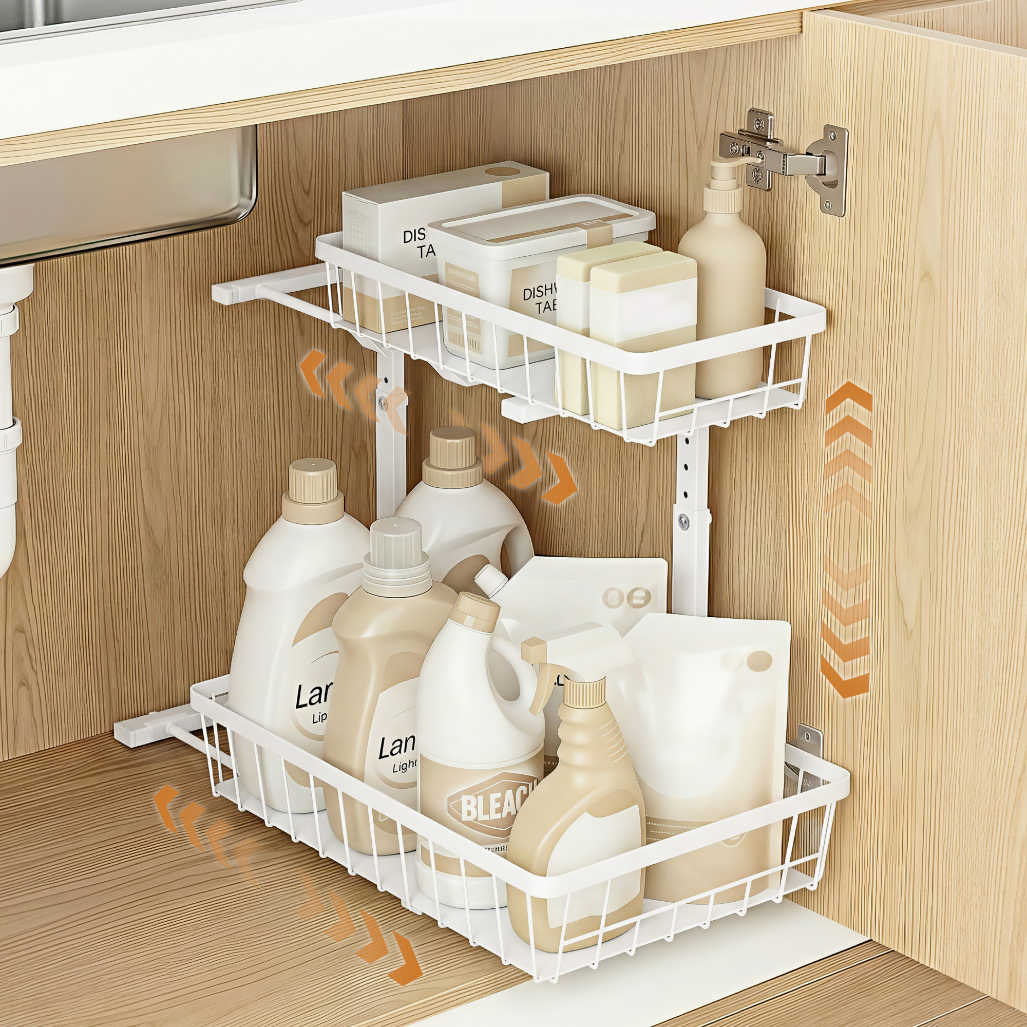 Artiss Under Sink Organizer Storage with 2 Slide Out Drawers 5 Adjustable Height Bathroom Kitchen Cabinet - Image 8