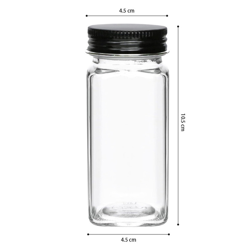 Hivvago 12 Pack Glass Spice Jar Set 120ml Airtight Square Jars with Shaker Lids Labels Funnel and Brush - Image 3