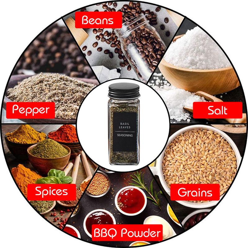 Hivvago 12 Pack Glass Spice Jar Set 120ml Airtight Square Jars with Shaker Lids Labels Funnel and Brush - Image 4