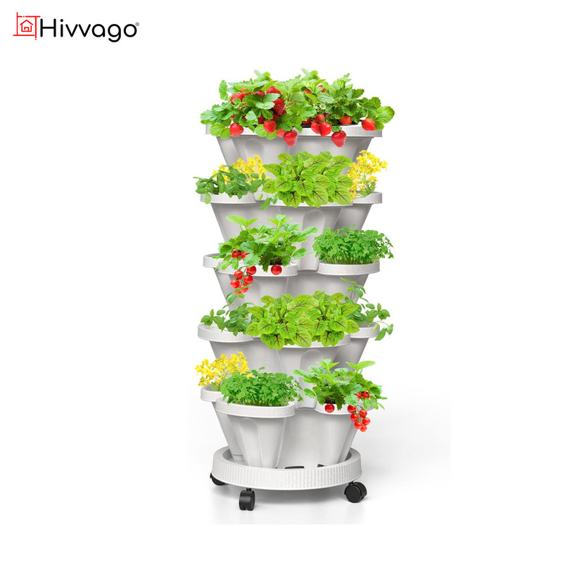 Hivvago 5-Tier Vertical Garden Planter – Stackable Indoor/Outdoor Pot with Wheel Base - Image 1