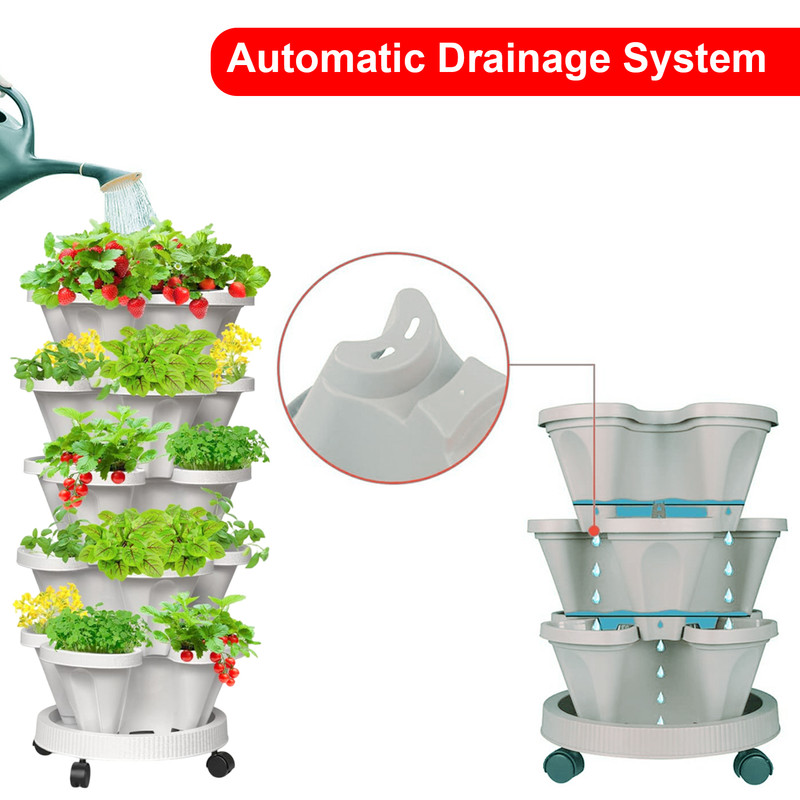 Hivvago 5-Tier Vertical Garden Planter – Stackable Indoor/Outdoor Pot with Wheel Base - Image 3
