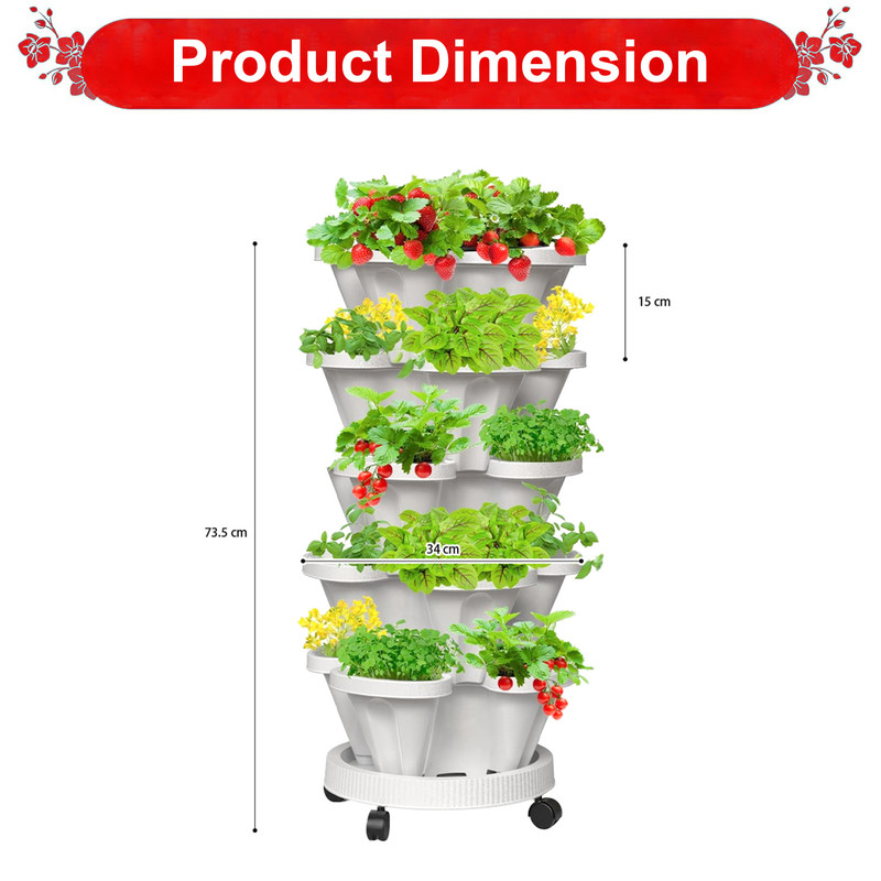 Hivvago 5-Tier Vertical Garden Planter – Stackable Indoor/Outdoor Pot with Wheel Base - Image 4