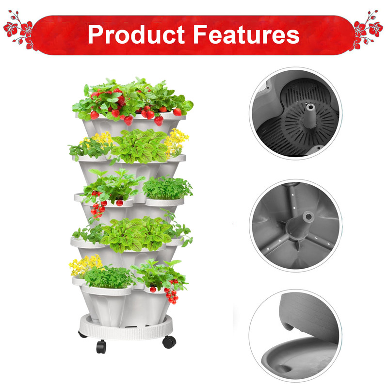 Hivvago 5-Tier Vertical Garden Planter – Stackable Indoor/Outdoor Pot with Wheel Base - Image 7