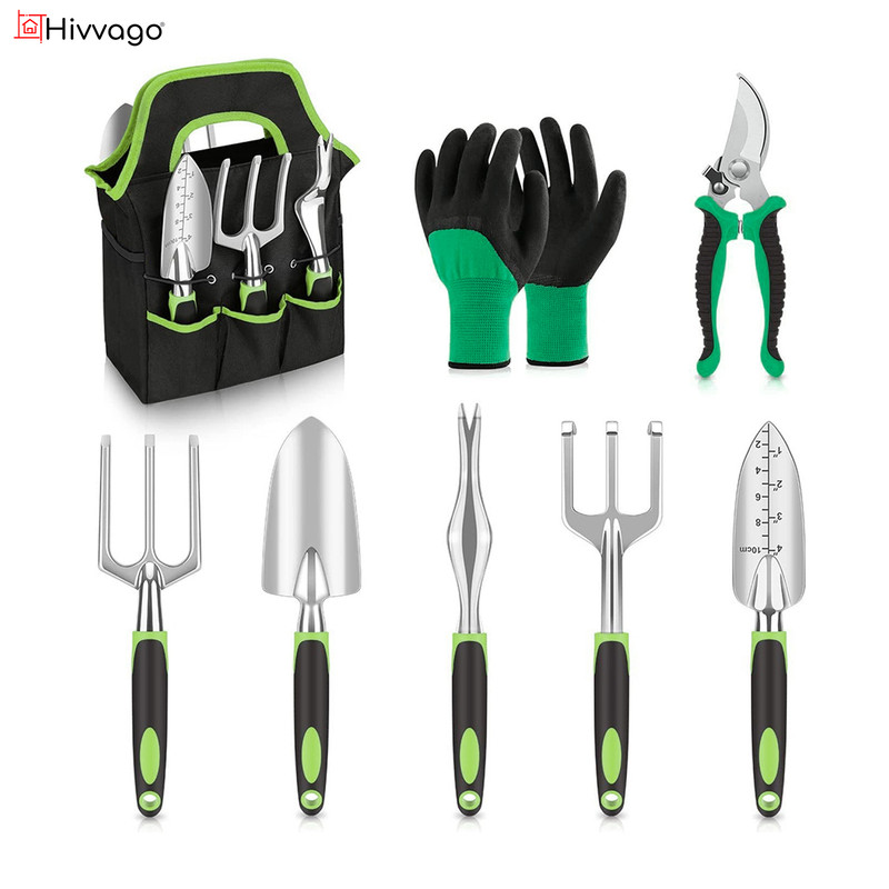 Hivvago 8-Piece Stainless Steel Garden Tool Set with Tote & Gloves - Image 1