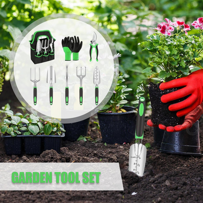 Hivvago 8-Piece Stainless Steel Garden Tool Set with Tote & Gloves - Image 4