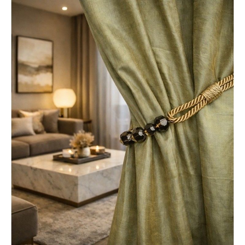 Olive Green Beaded Rope Curtain Tieback - Image 1