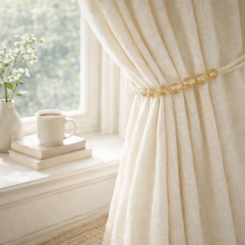 Cream Beaded Rope Curtain Tieback - Image 1