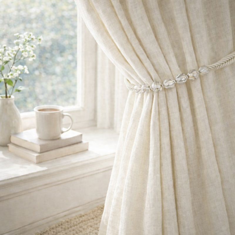 Oyster Beaded Rope Curtain Tieback - Image 1