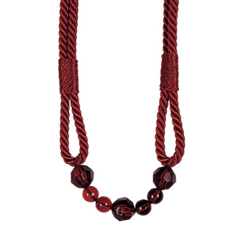 Coral Red Beaded Rope Curtain Tieback - Image 2
