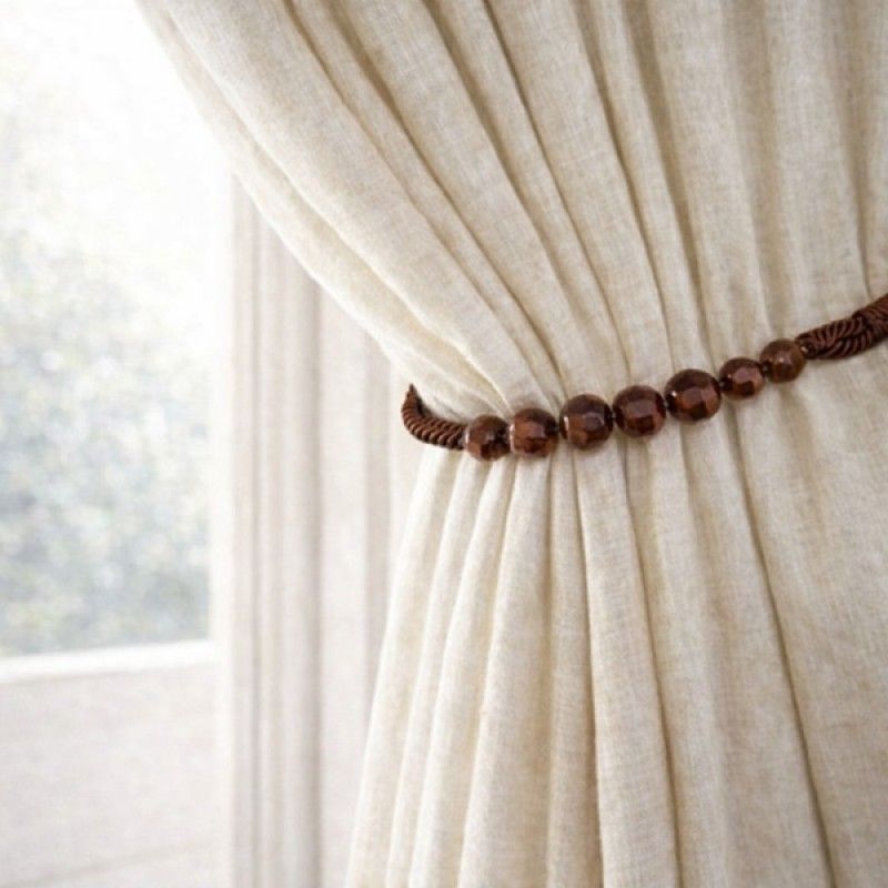 Walnut Brown Beaded Rope Curtain Tieback - Image 1