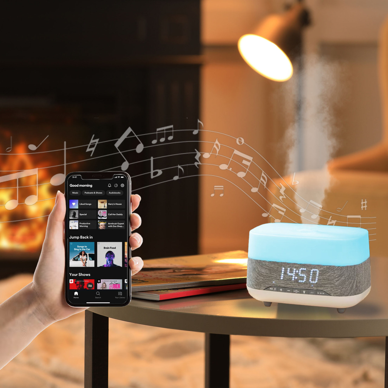 Laser Ambient Diffuser Clock Radio with Bluetooth Speaker & Light - Image 2
