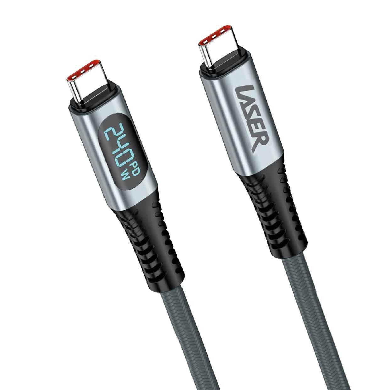 Laser 240W USB-C to USB-C LCD Braided Cable 1M - Image 1