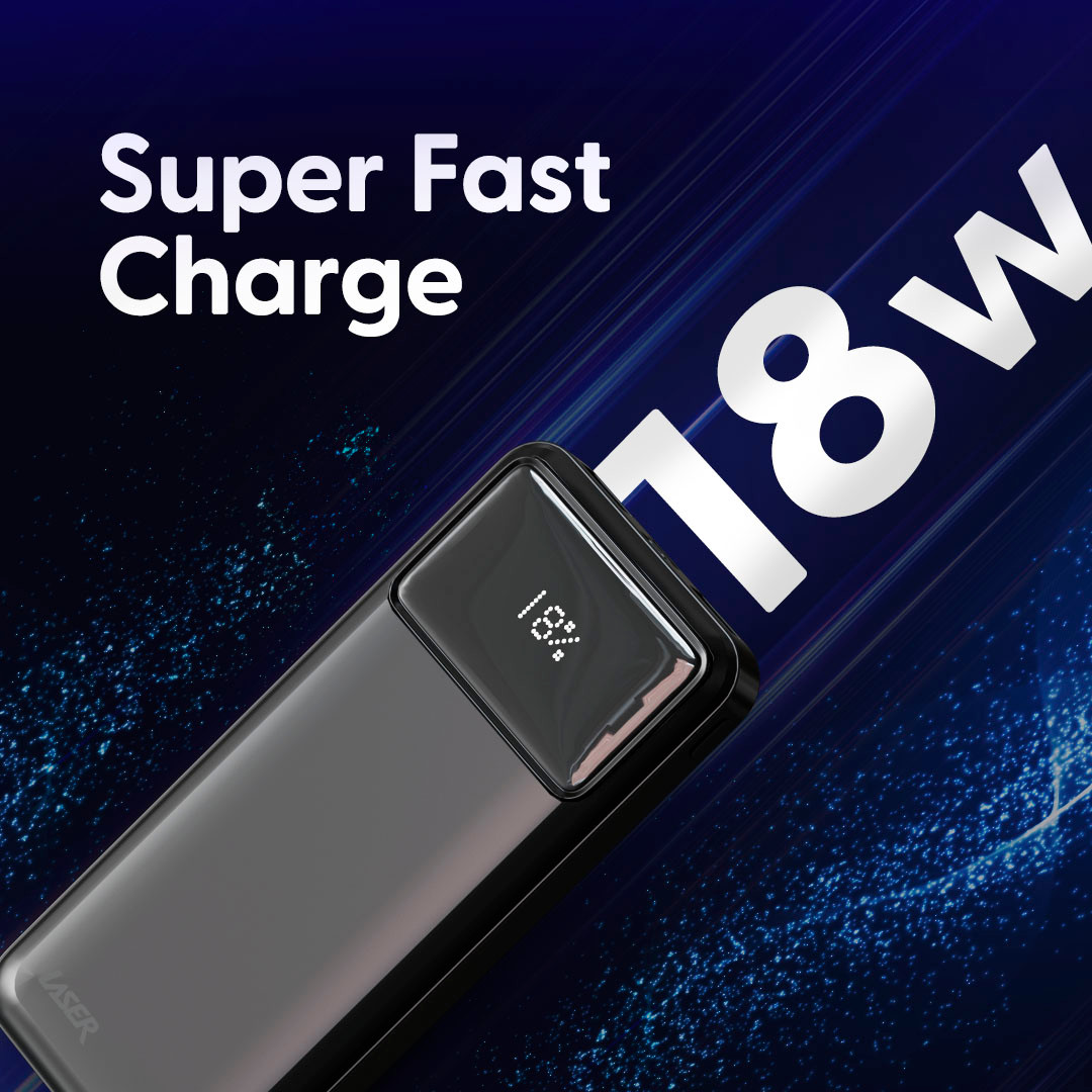 Laser 10000mAh Powerbank 18W PD with LED Indicator Black - Image 3