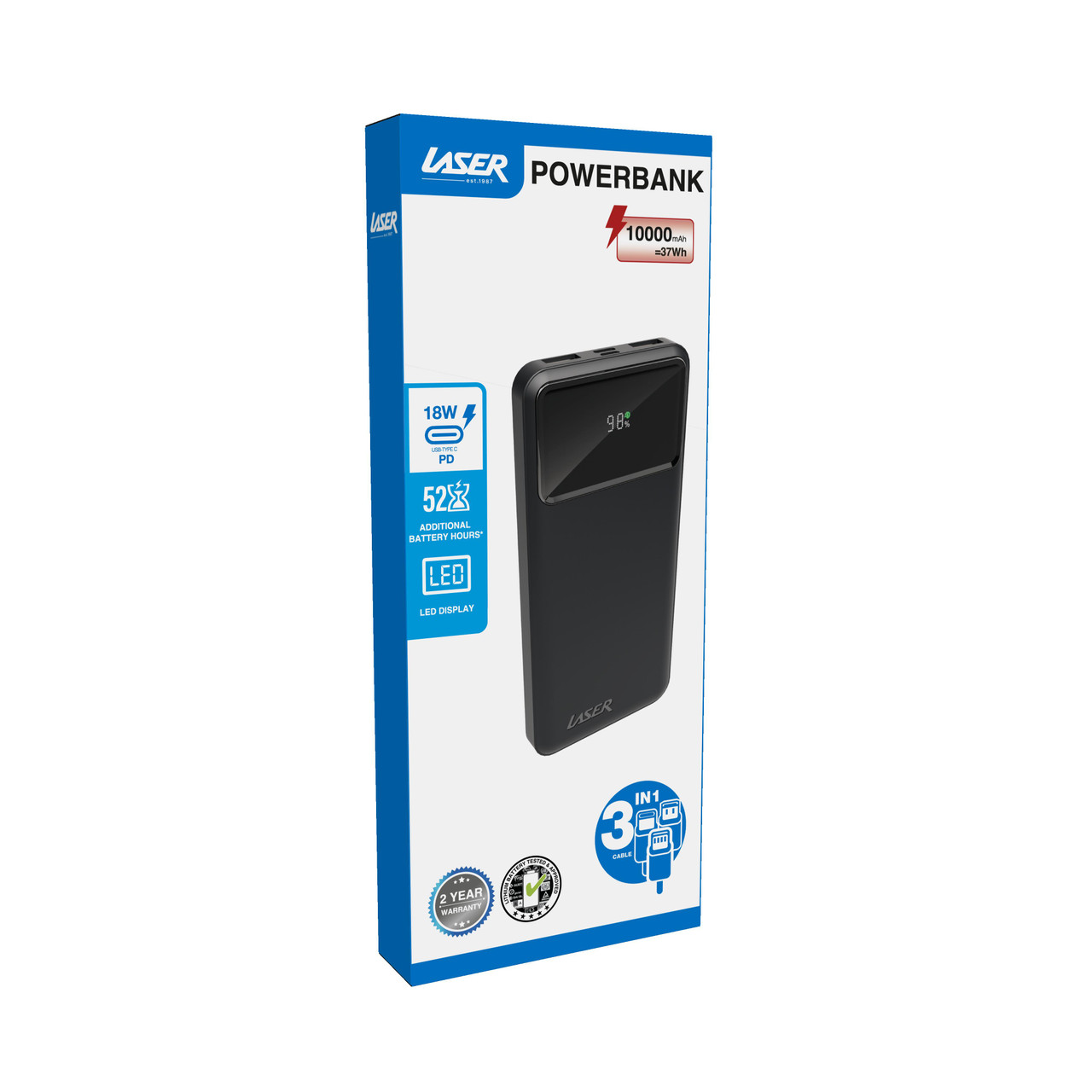 Laser 10000mAh Powerbank 18W PD with LED Indicator Black - Image 8