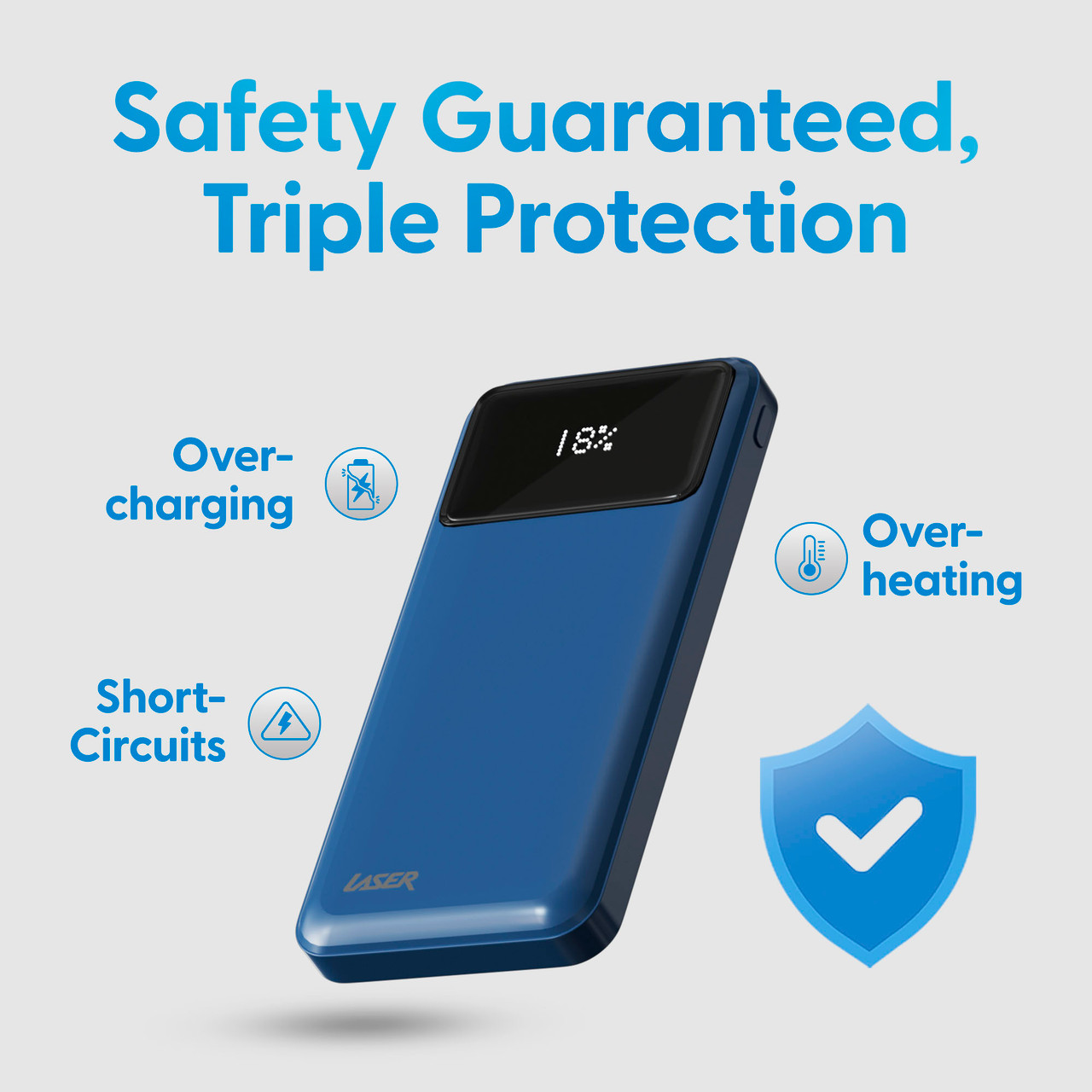Laser 10000mAh Powerbank 18W PD with LED Navy - Image 5