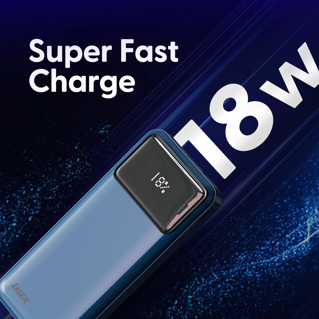 Laser 10000mAh Powerbank 18W PD with LED Navy - Image 6