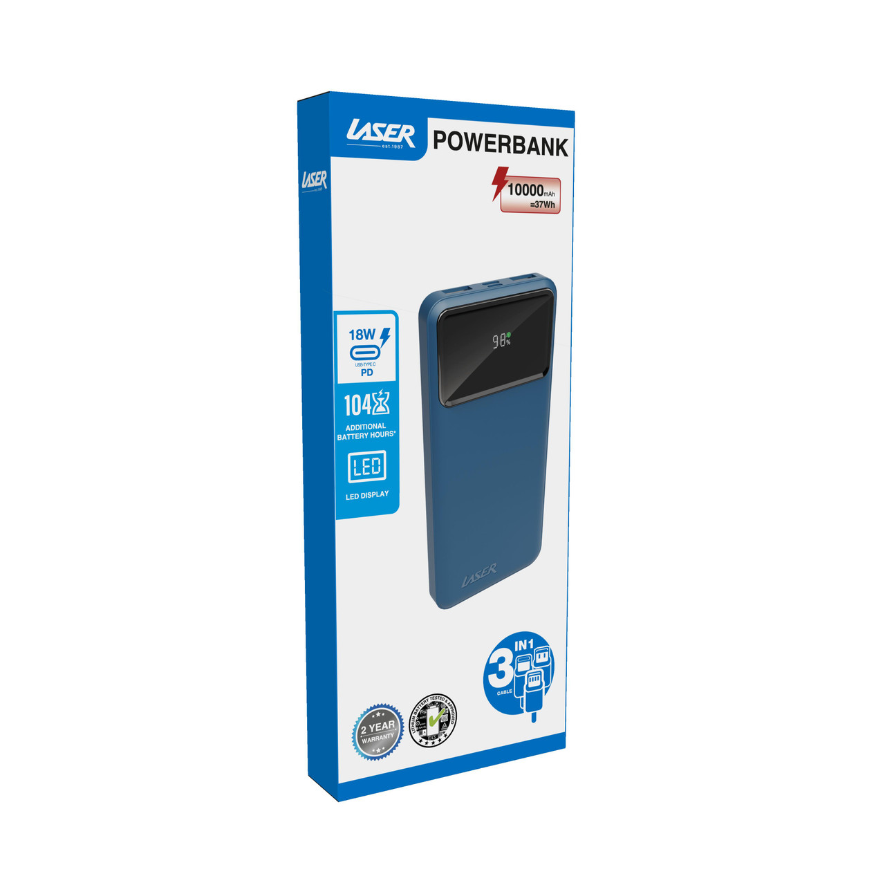 Laser 10000mAh Powerbank 18W PD with LED Navy - Image 8