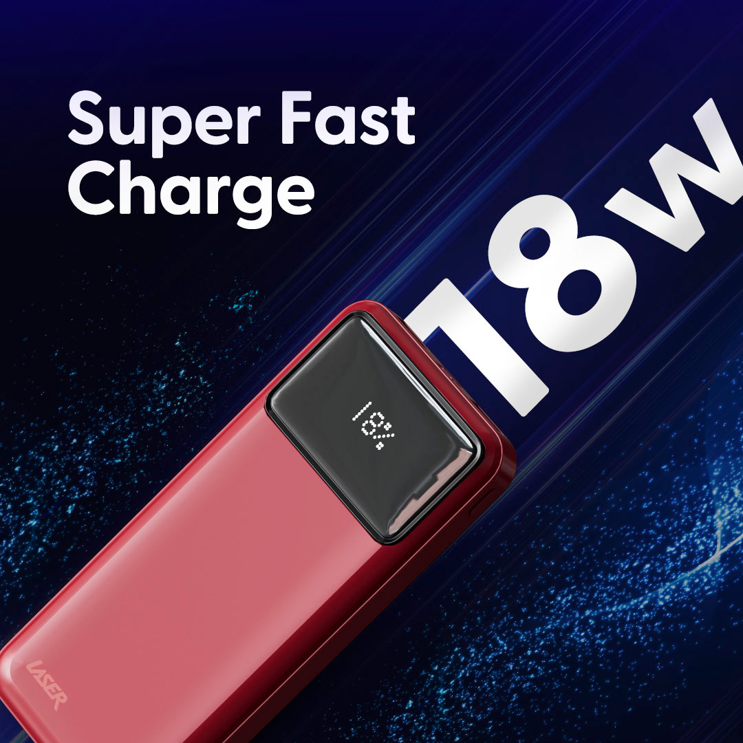 Laser 10000mAh Powerbank 18W PD with LED Indicator Red - Image 5
