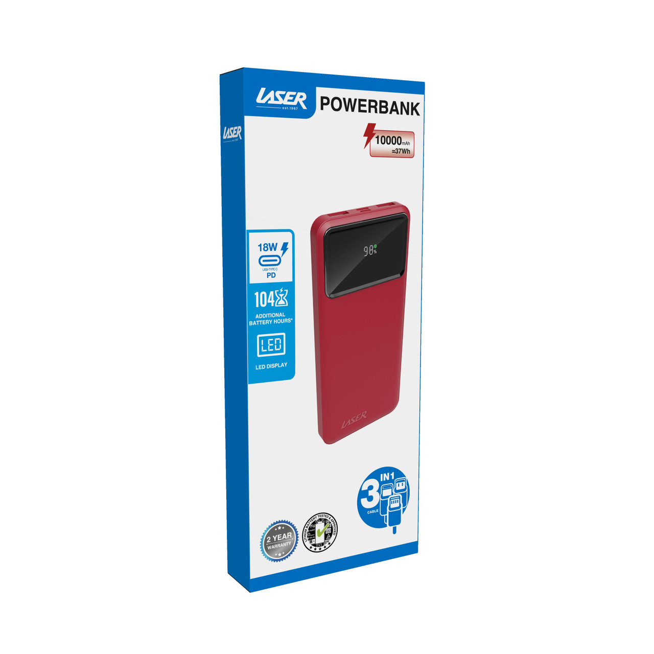 Laser 10000mAh Powerbank 18W PD with LED Indicator Red - Image 8
