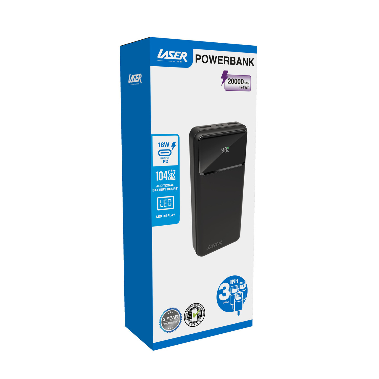 Laser 20000mAh Powerbank 18W PD with LED Black - Image 8