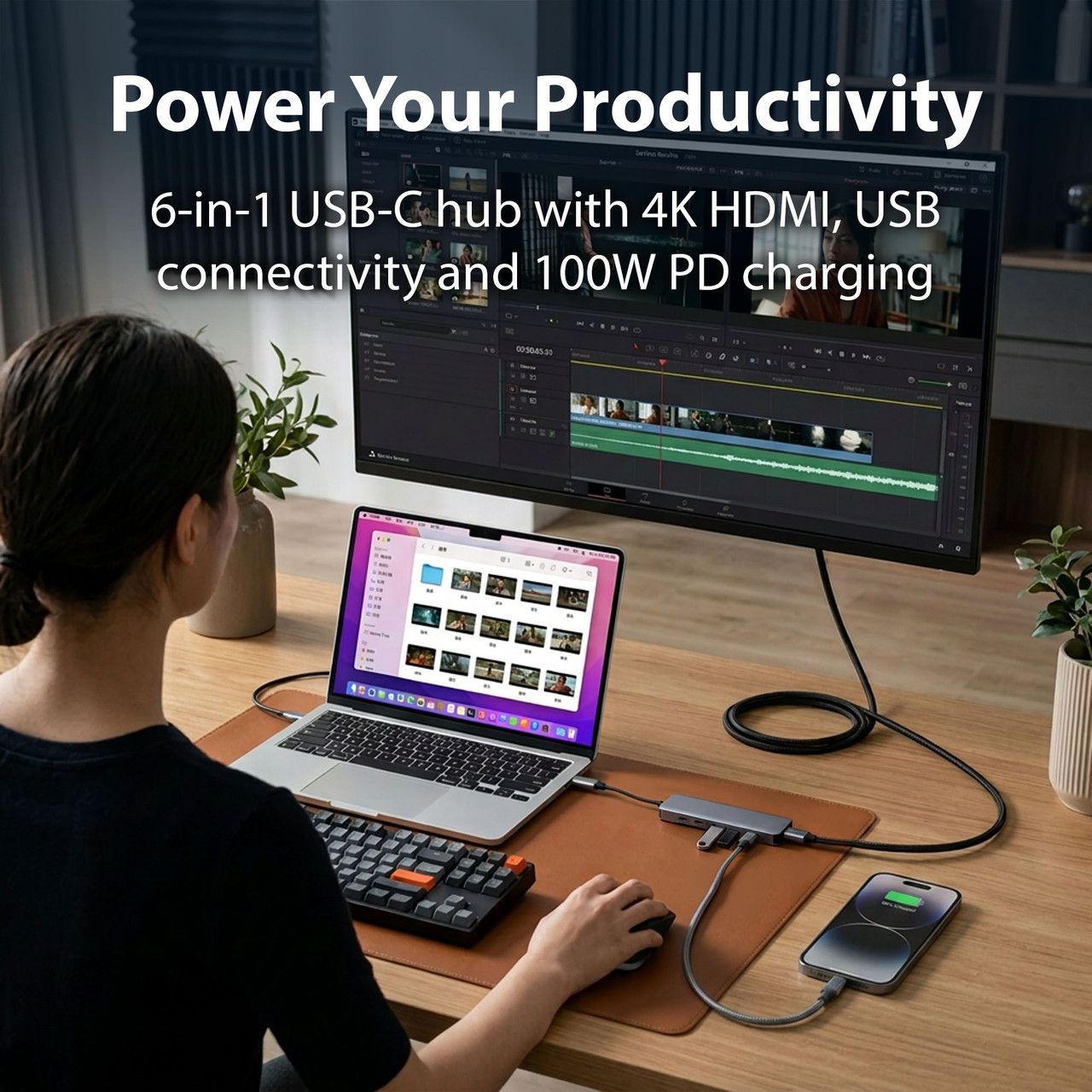 Laser USB-C 6-in-1 Multi-Port Hub with 4K HDMI and 100W PD Charging - Image 4