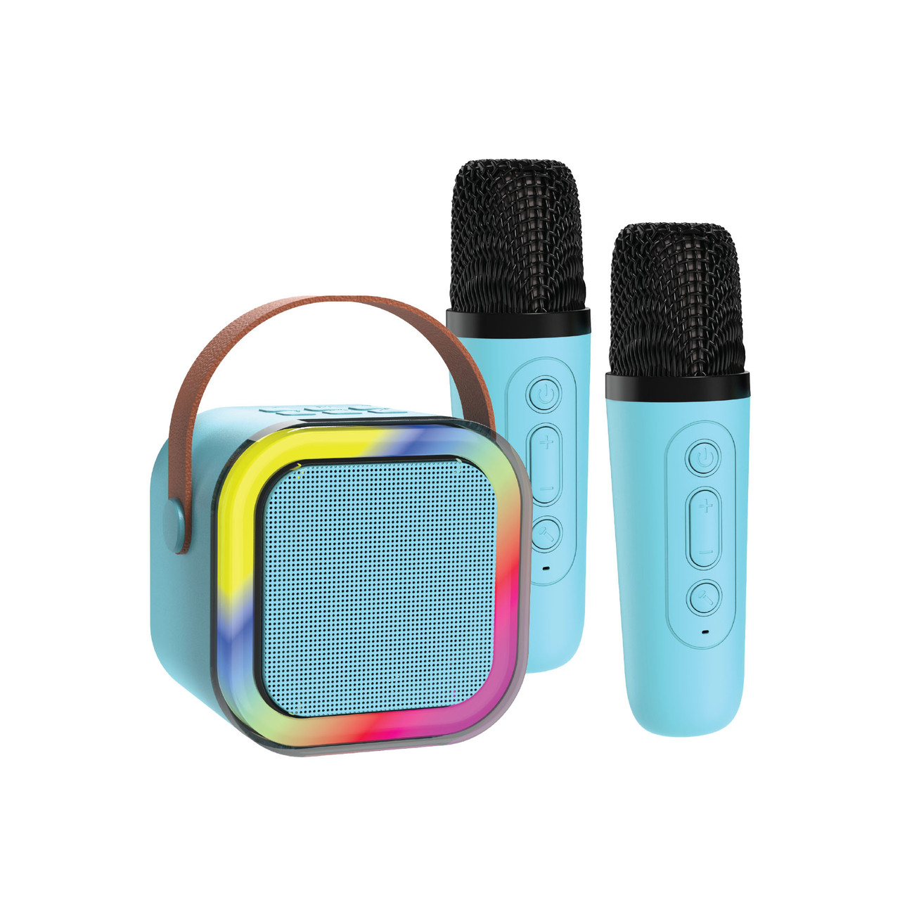 Laser Mini Karaoke Speaker with 2 Wireless Mics - Blue - Image 1