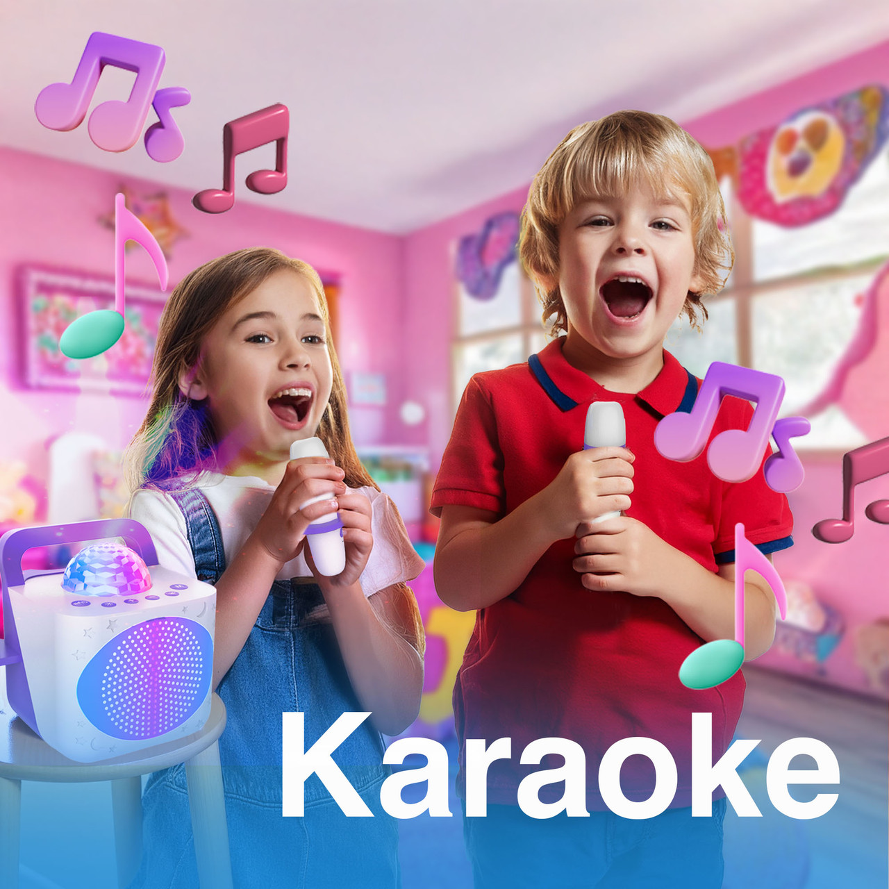 Laser Kids Disco Karaoke with Two Mics White - Image 2