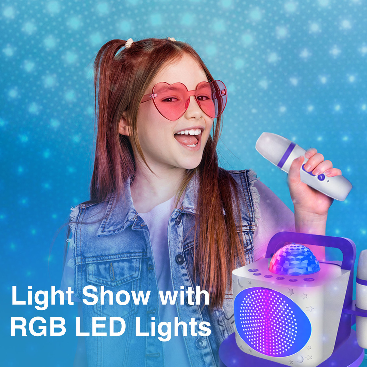 Laser Kids Disco Karaoke with Two Mics White - Image 3