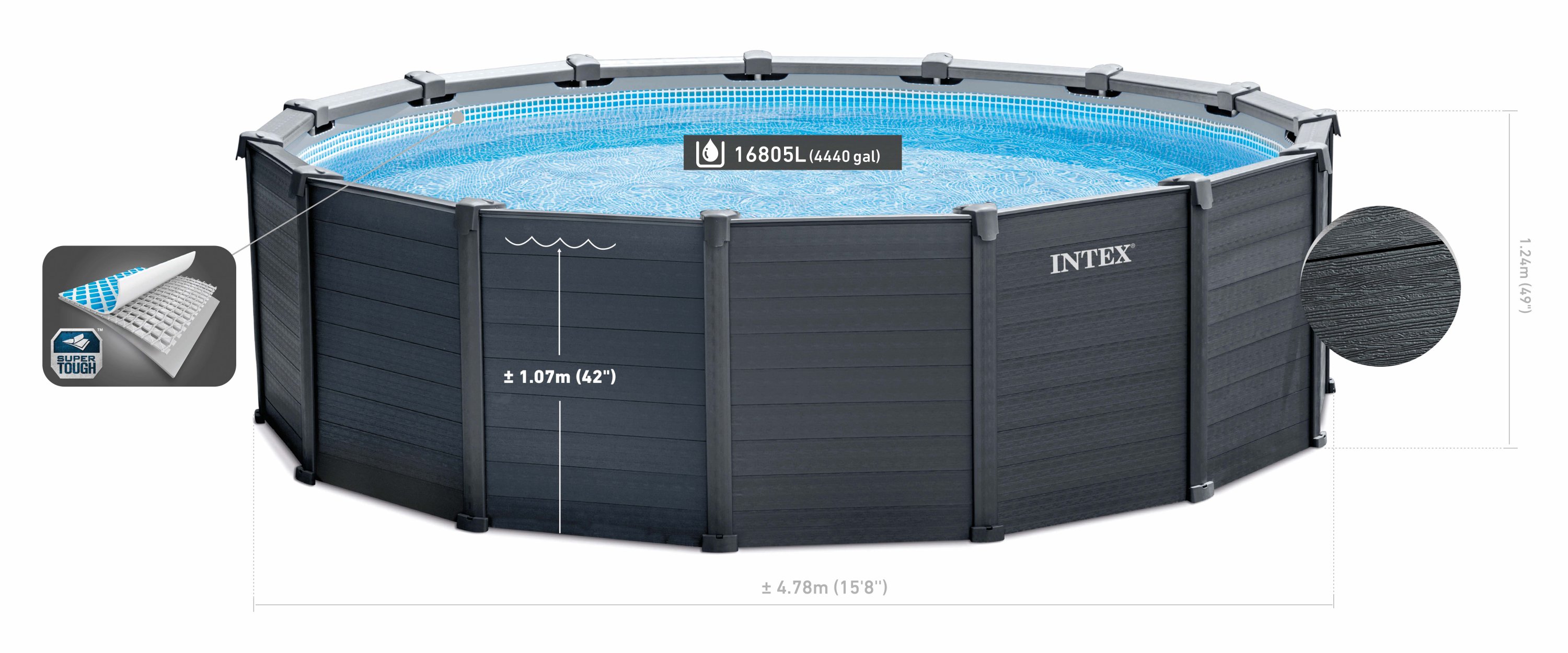 Intex Intex Graphite Grey Panel Pool 4.78 x 1.24M 26384 - Image 8