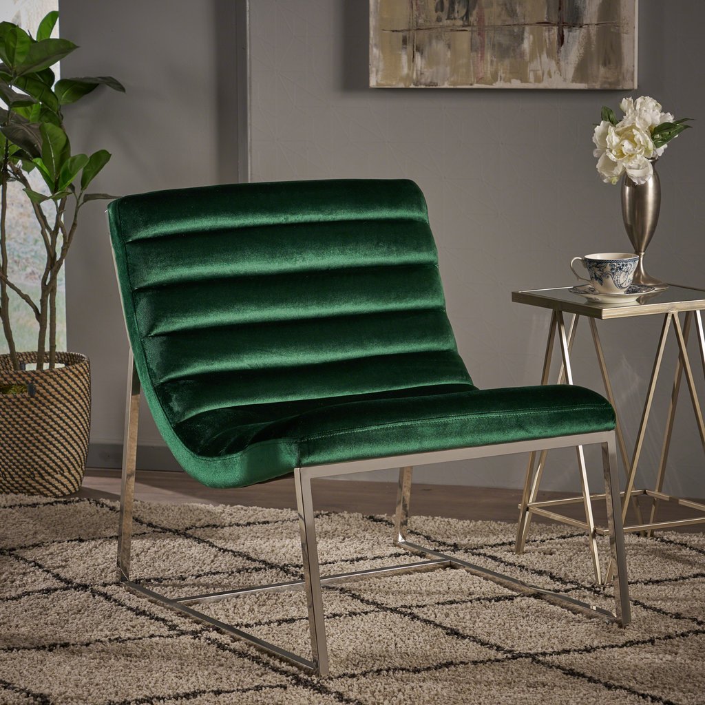 Glorie Emerald/Green Velvet Sofa Accent Chair ArmChair - Image 1