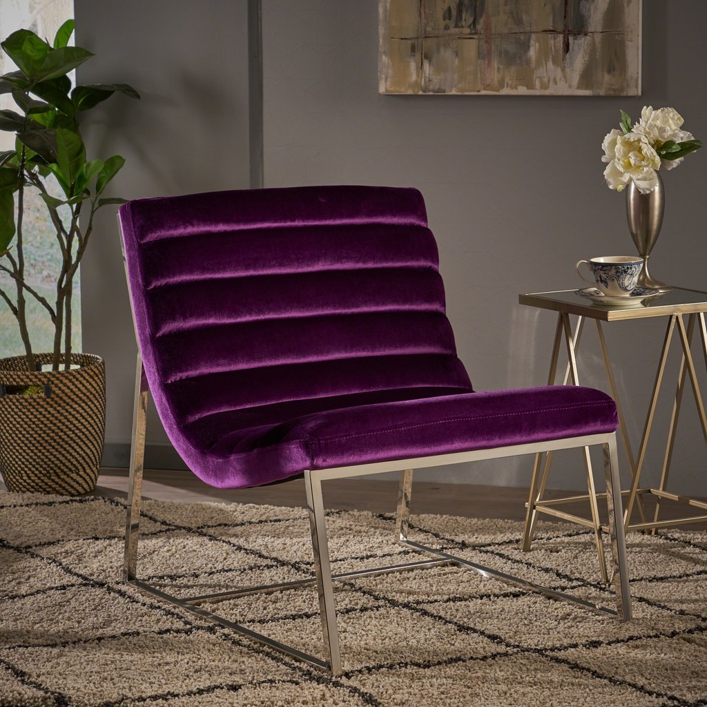 Glorie Plum Velvet Sofa Accent Chair ArmChair - Image 1