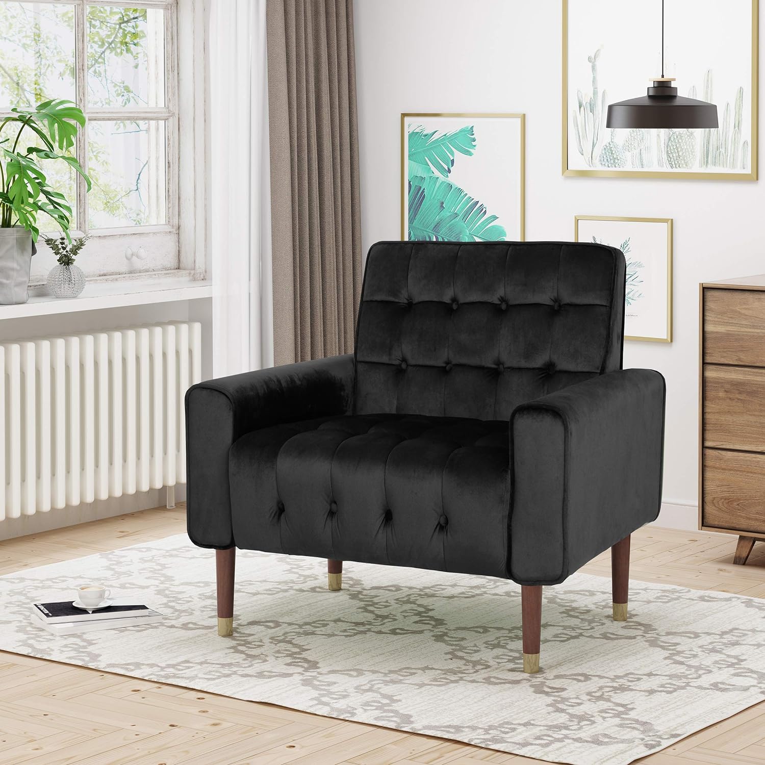 Lewisham Black Tufted Velvet Armchair - Image 1