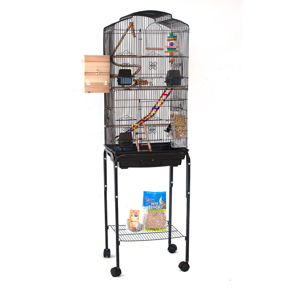 Samland Dome Top High Bird Cage on Stand with Play Toys Black - Image 1