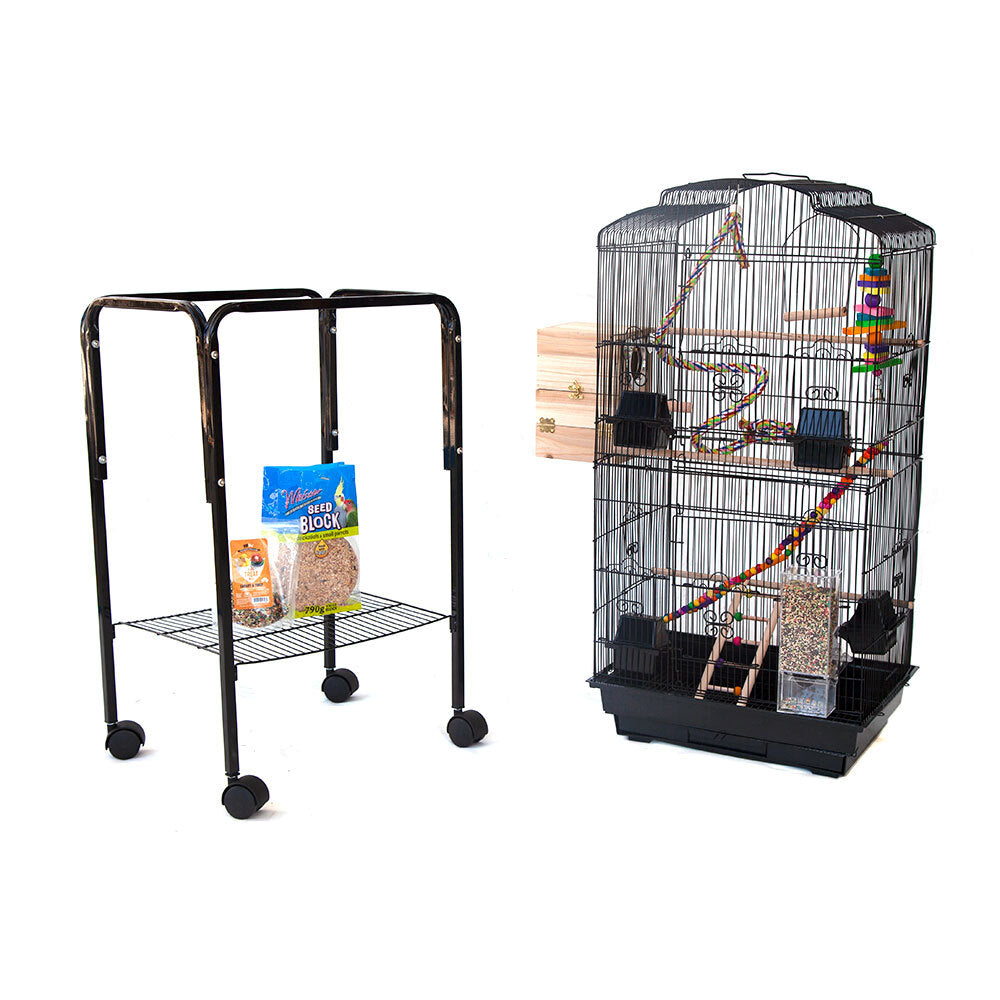 Samland Dome Top High Bird Cage on Stand with Play Toys Black - Image 2