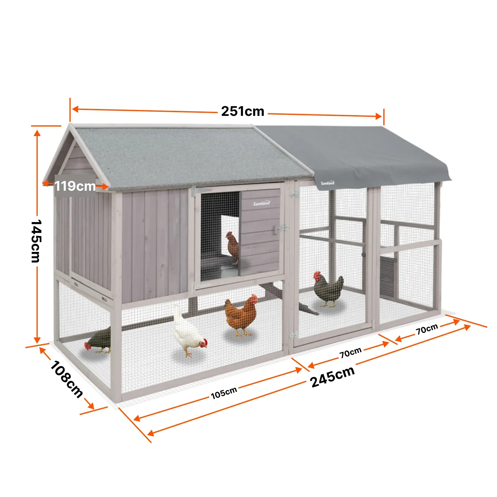 Samland Large Wooden Backyard Chicken Coop with Big Run and Nesting Boxes - Image 3