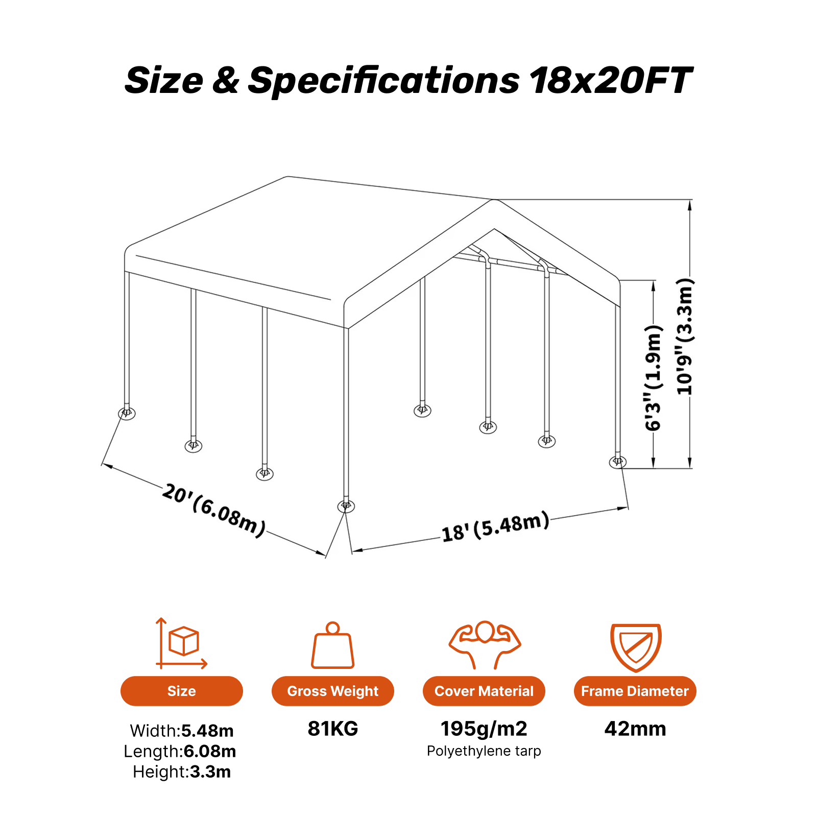 Samland Portable Carport Garage Shelter Canopy Double Size 18x20FT - Image 5